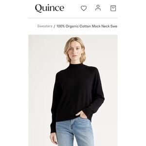 NWT Quince Women 100% Organic Cotton Mock Neck Sweater Black, Size XS